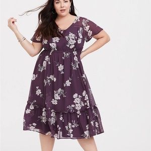 Torrid Purple Floral Eyelet Chiffon Dress